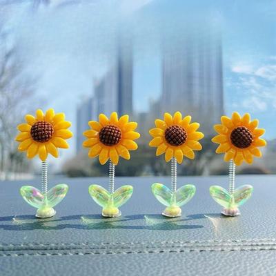 5PCS Cute Shaking Head Sunflower Car Shaking Head Ornament Cure Fresh Flower Car Center Console Rearview Mirror Ornament