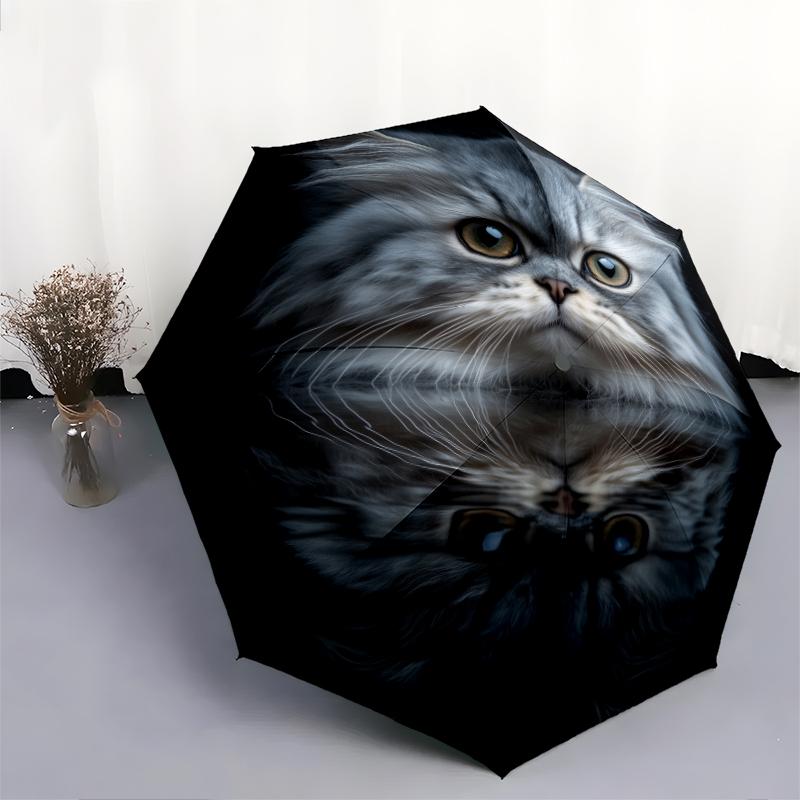 Persian Cat pattern, automatic folding umbrella, portable and foldable design, 8 ribs, a Christmas or birthday gift.