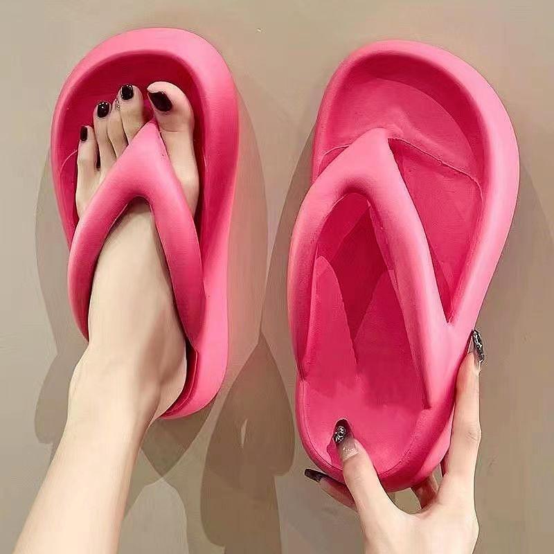 Women's Black Non-Slip Split-Toe Thick-Soled Flip-Flops for Indoor/Outdoor Wear