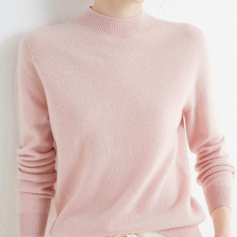 Podzim Zima Jednobarevný Pulovr Svetr s Falešným Límcem Pro Ženy Ležérní Pletenina Dámské Oblečení Základní Měkké Topy
