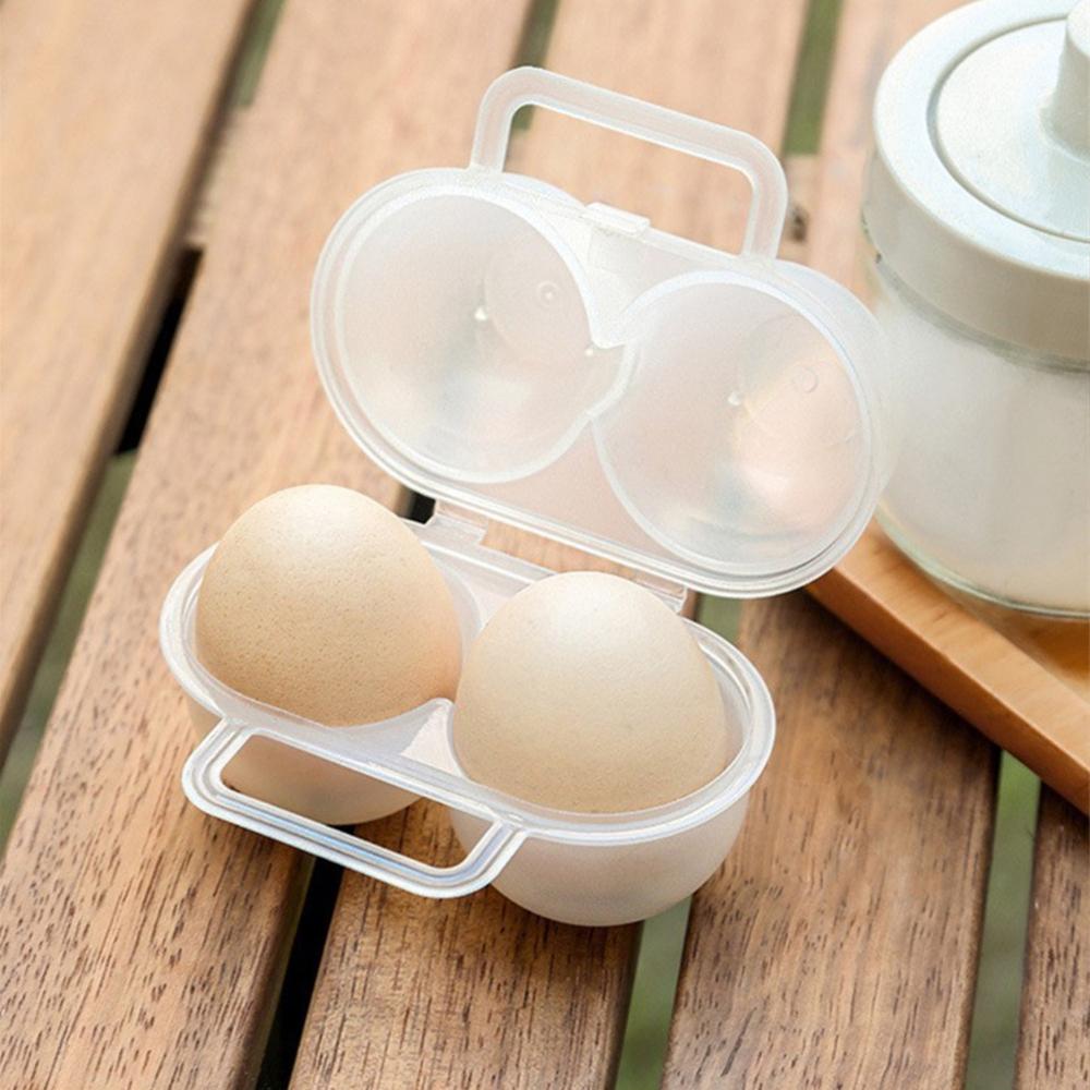 Portable Egg Storage Box 2 Grids Plastic Durable Egg Storage Container Save Space Refrigerator Egg Dispenser With Fixed Handle