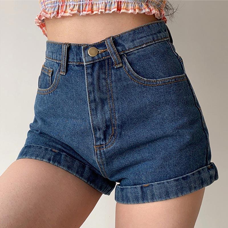 

Джинсовые шорты с высокой талией для женщин, летние синие ретро загнутые широкие брюки, повседневные джинсы, облегающая одежда Y2K 2XL темно-синий