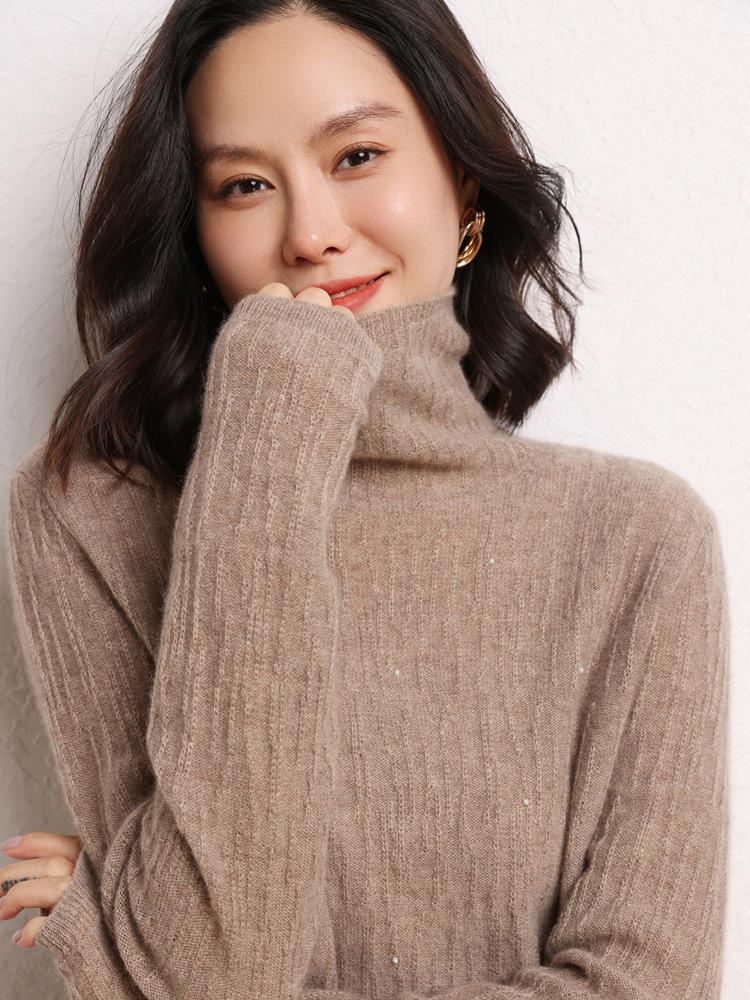 Women's High Neck Cashmere Sweater - 100% Pure, Long Sleeve, Korean Style, Autumn/Winter Knit Base Layer