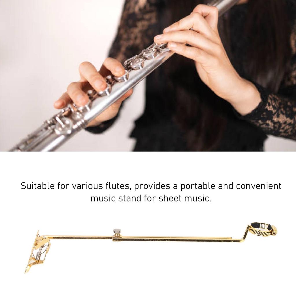 Asixxsix Flute Sheet Music Holder Alloy Sheet Music Stand Golden Metal Music Stand Portable Flute Sheet Music Clip Universal Instrument Accessory for