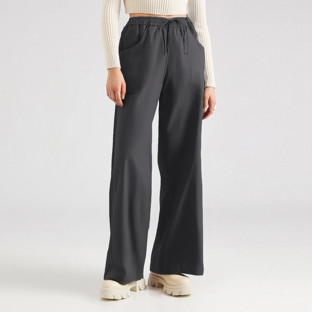 Women's Solid Color Wide Leg Pants With Elastic Waistband, Straight Leg, Loose Casual Pants