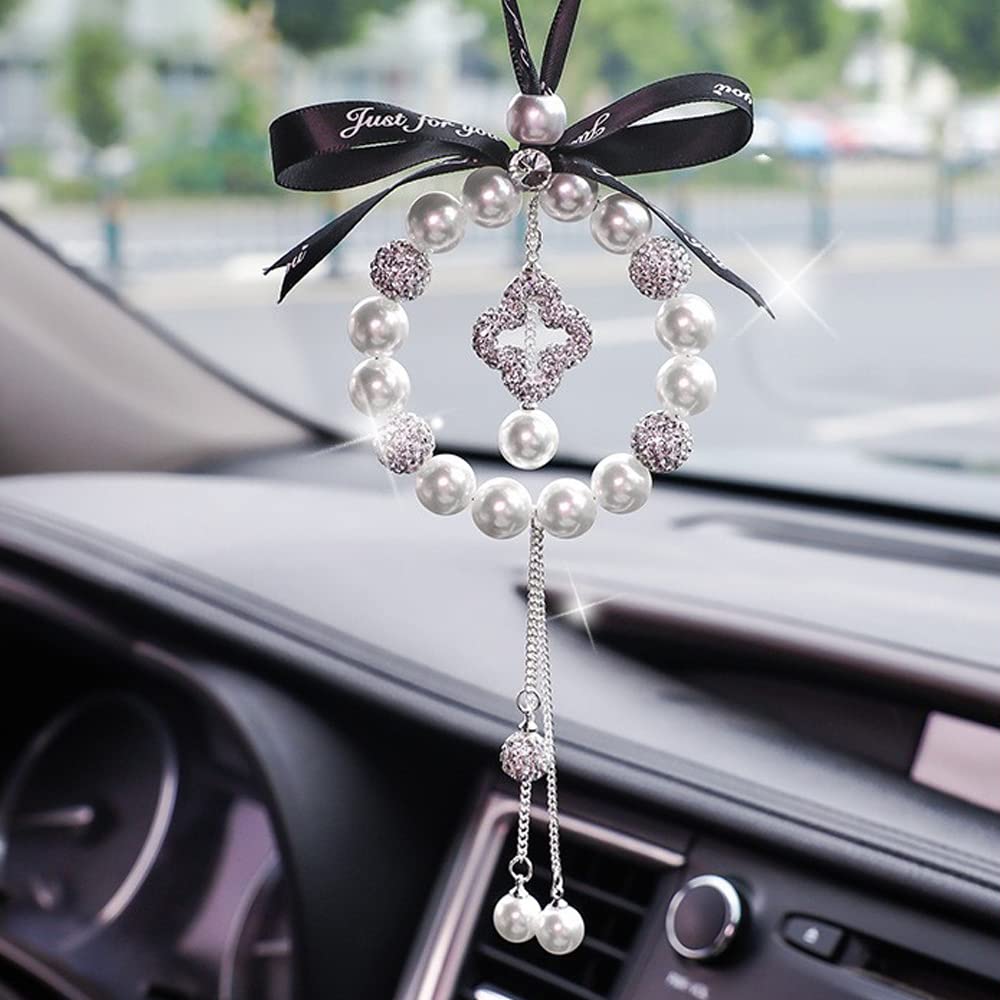 Samcos Four Leaf Clover, Lucky Pearl, Sparkle, Pendant, Car Decoration, Window Decoration, Fashionable, Precision,