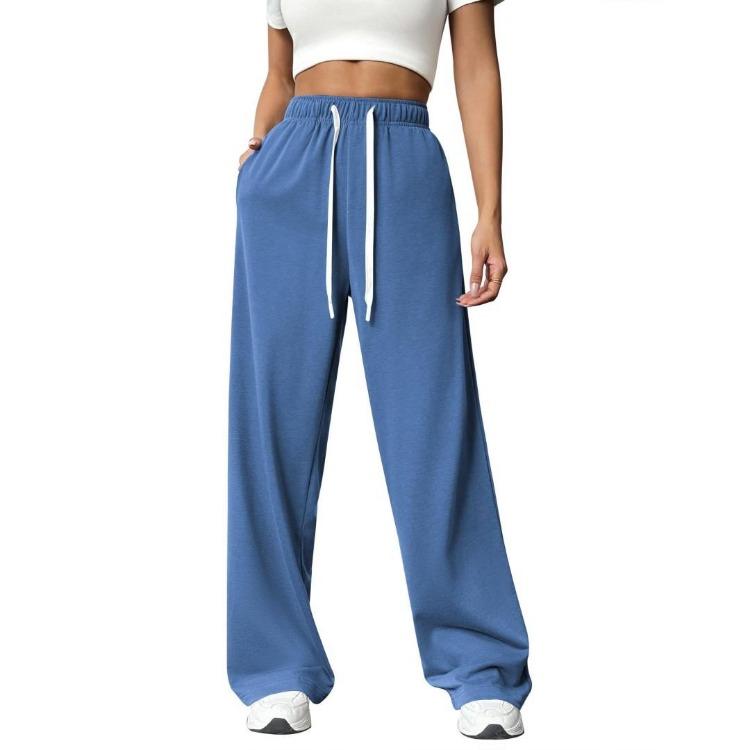Women's Comfortable Elastic Waist Leisure Sports Wide Leg Loose Straight Pants Trousers