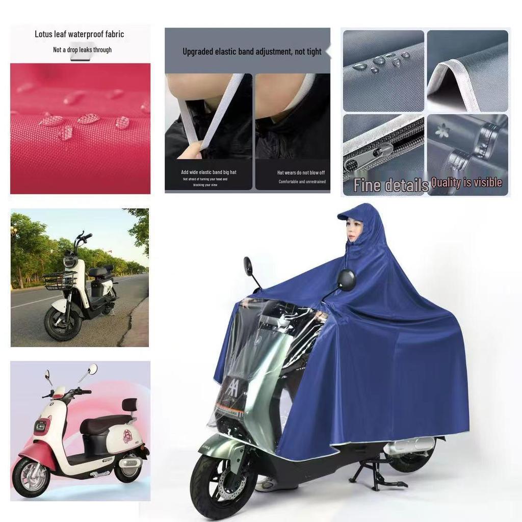 Thickened & Extended Electric Bike and Motorcycle Raincoat for Helmet Use