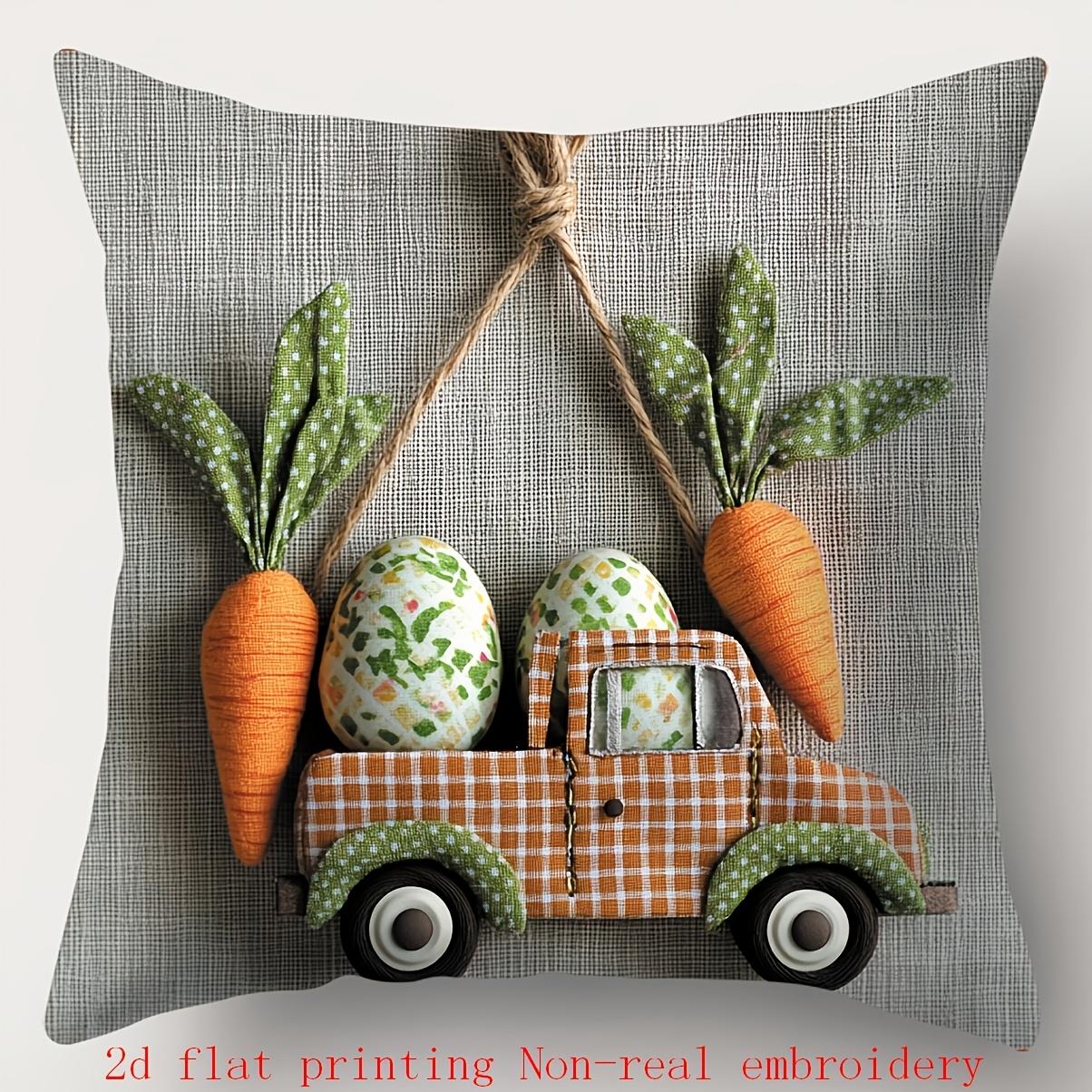 

Easter-themed Pillow with Carrots Bunnies and Bike Polyester pillowcase, sofa decorative cushion cov Headboard Pillow 45x45cm
