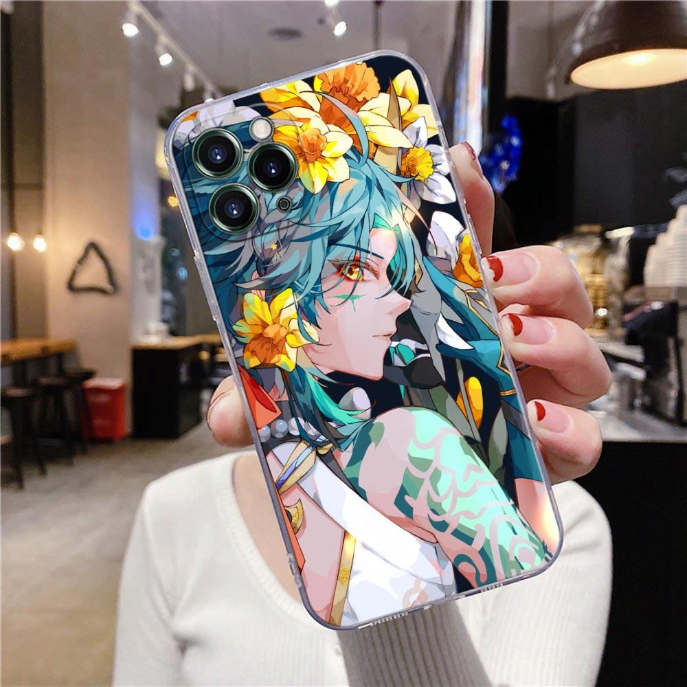Průhledný kryt na telefon pro Apple iPhone 12 11 13 Pro Max mini XS X XR 7 8 6 Plus SE pouzdra kryt anime Genshin Impact květina hra