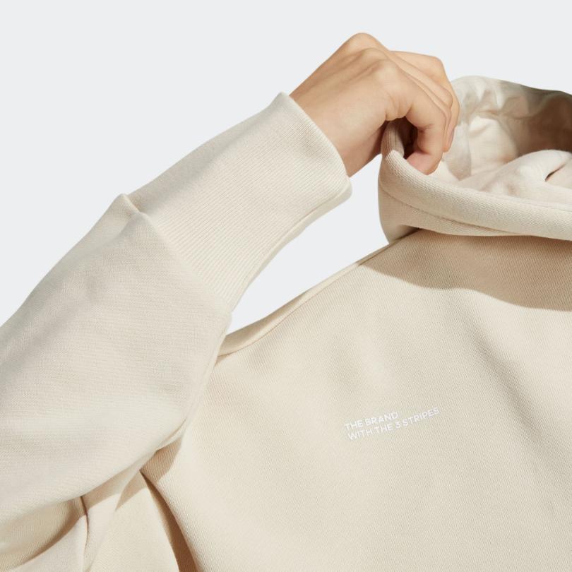 Adidas Originals Trefoil Logo Drawstring Hoodie Women Hoodie Ivory-White HS1924
