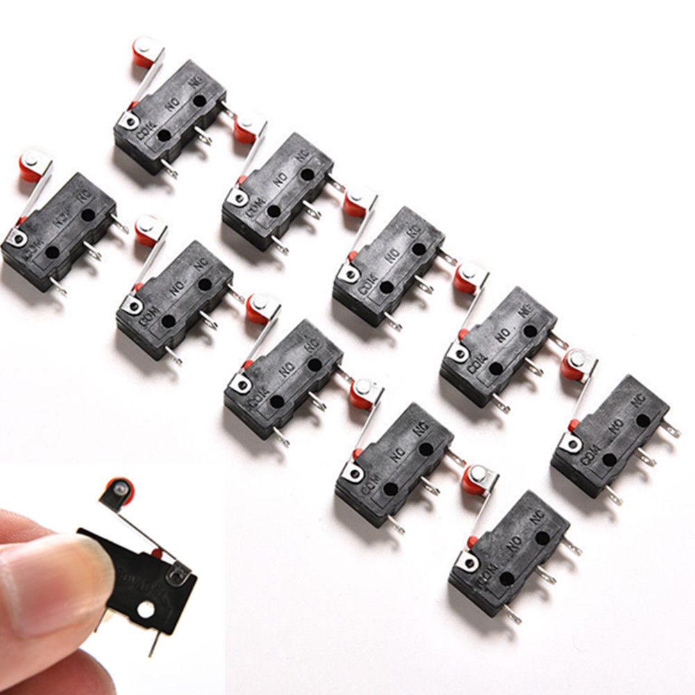 10x Roller Limit Switches 3-Pin NO NC 5A Micro Lever Arm PCB Rated 125V-250V AC