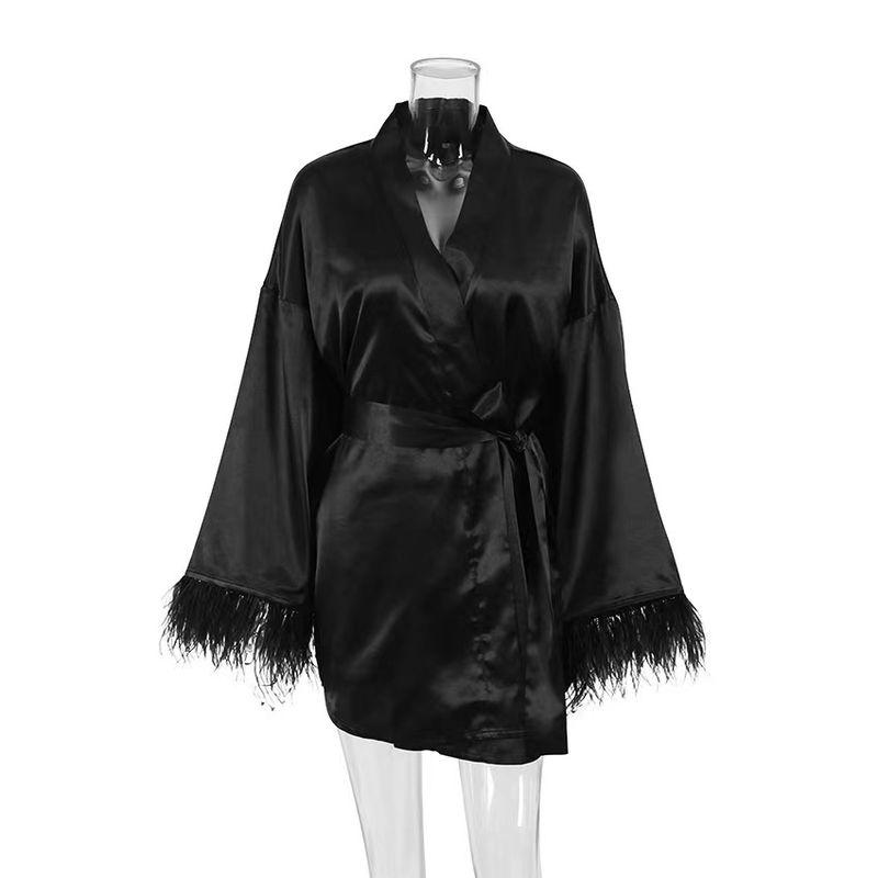 

New Arrival Cardigan Feather Stitching Sleeves Dress Cardigan Feather Panel Sleeve Dress Black L