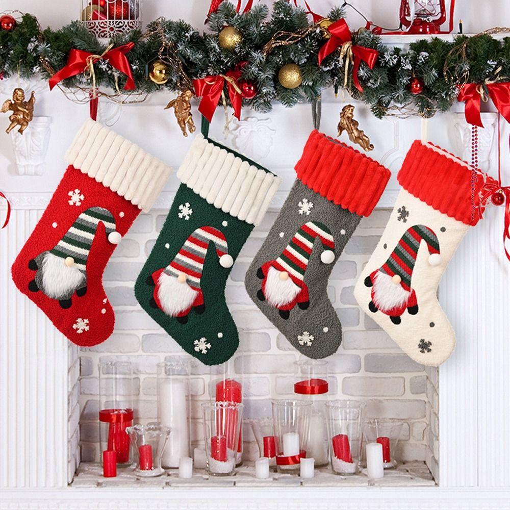 Bag Pocket Hanging Christmas Gift Santa Claus Sock Christmas Stocking Gift Bag Christmas Tree Decor