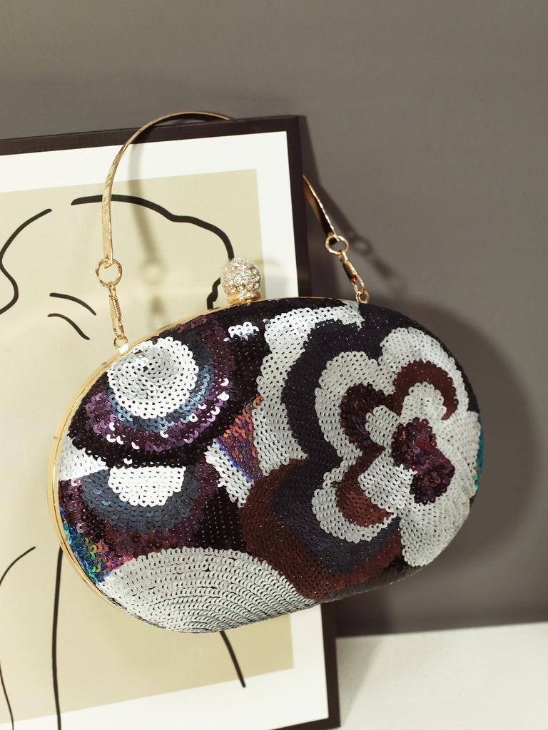 Piccola Pochette Floreale con Paillettes Fatta a Mano per Donna Borsa a Tracolla con Catena Borsa a Tracolla con Ciondolo Borse da Sera Femminili