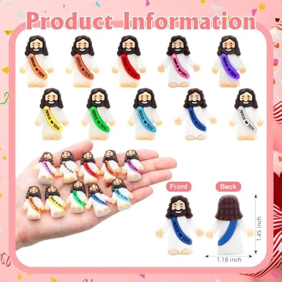 

50Pcs Mini Jesus Figures with Greeting Card Pocket Figures Easter Eggs Tiny Mini Jesus Figurines Collection for Baptism Favors United States