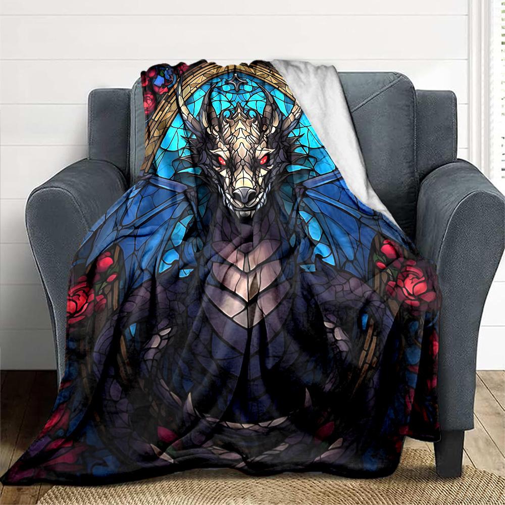 1pc Dragon Stained Art Blanket Lightweight Flannel Blanket Throw Blanket For Sofa, Bed, Travel, Camping, Livingroom, Couch, Chair, And Bed yy250902613