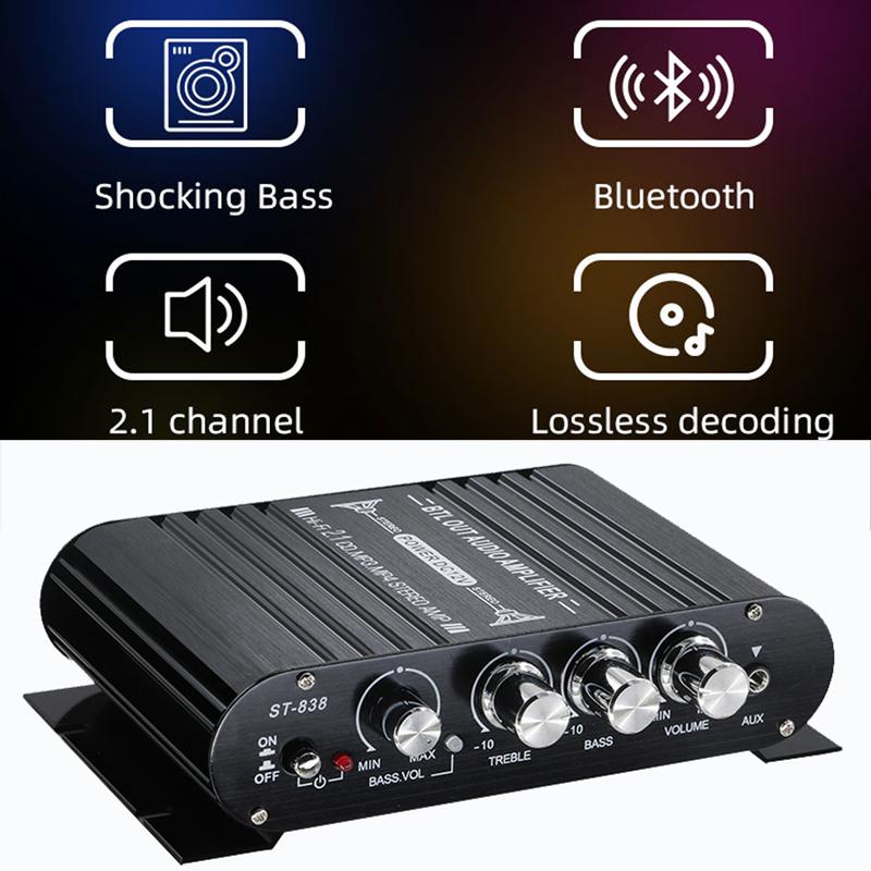 ST-838 2.1 Channel HiFi Power Amplifier, Low and High Frequency Adjustment, 80W * 2 Stereo Sound Amplifier, Mini Multimedia Play