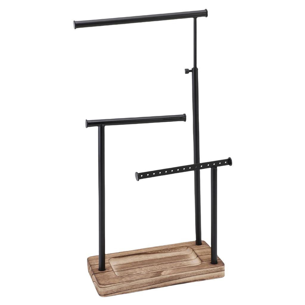 3 Tier Jewelry Organizer Stand Metal Extendable Necklace Holder Display with Wooden Base for Earrings Bracelets Rings Room Decor