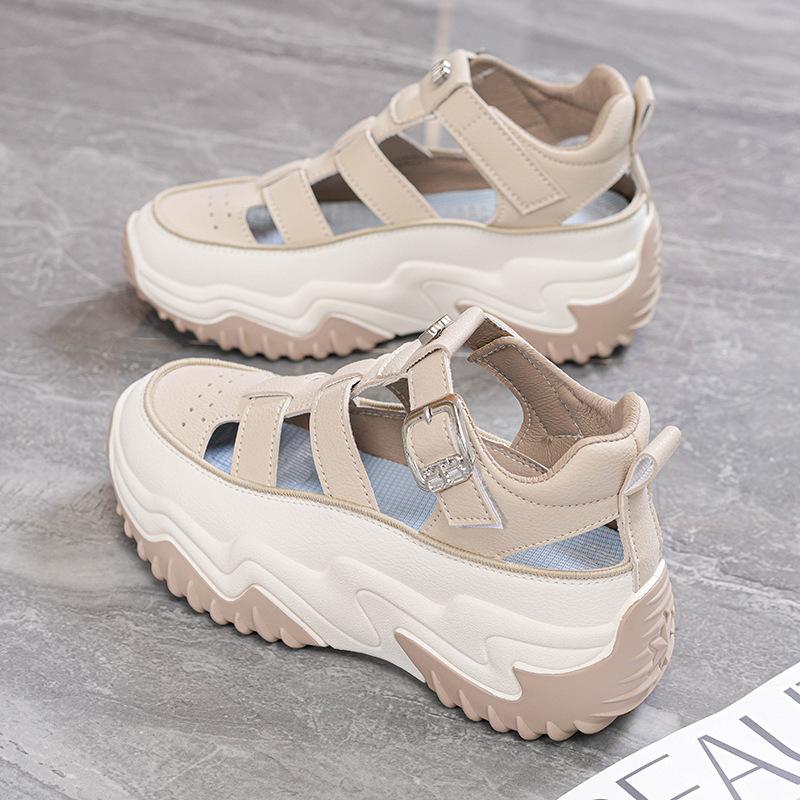 Platform dad shoes sandals 2025 summer new hollow inner height increase casual shoes muffin small Roman sandals
