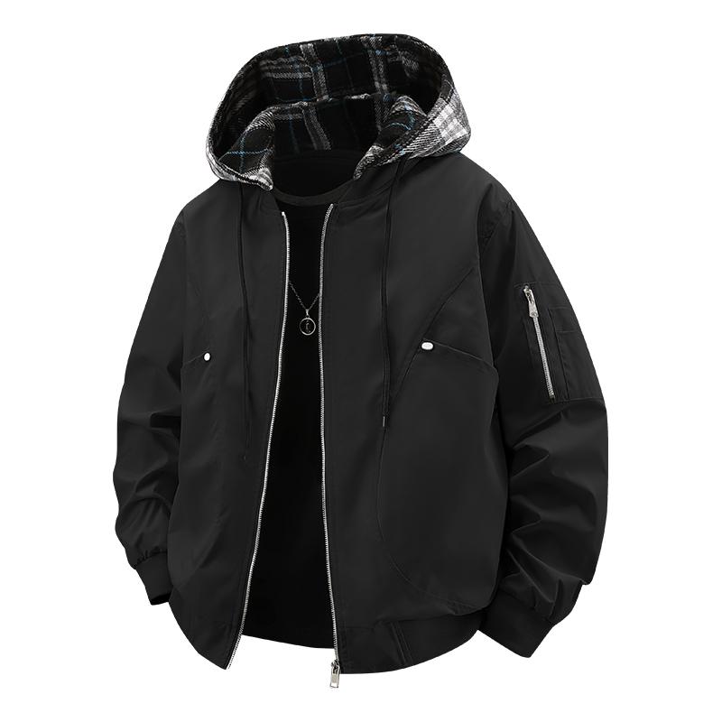 Large Men s Checkered Hooded Detachable Outdoor Casual Men s Jacket Jacket L чёрный