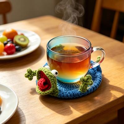 Lustiger gehäkelter Eidechsen-Untersetzer, Handgestricktes Tier-Tassenunterlage, 3D-Wende-Design Getränkeuntersetzer für Schreibtisch, Niedlicher hitzebeständiger Tischschutz