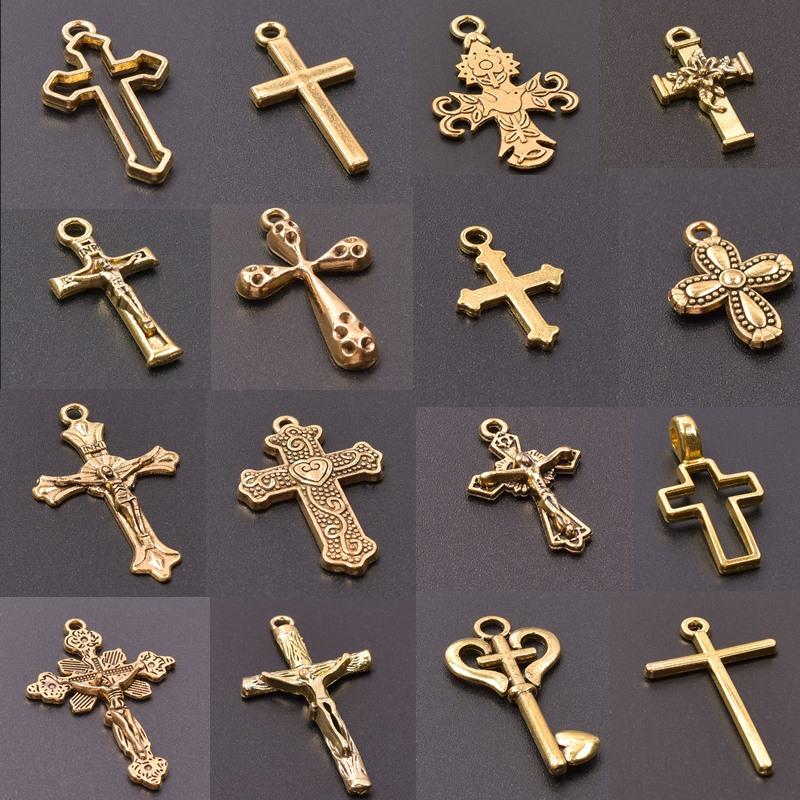 5Pcs Crosses Pendant Charms For Jewelry Making Supplies Christ Handmade Necklace Earrings Charm Gold Color Accessories Wholesale