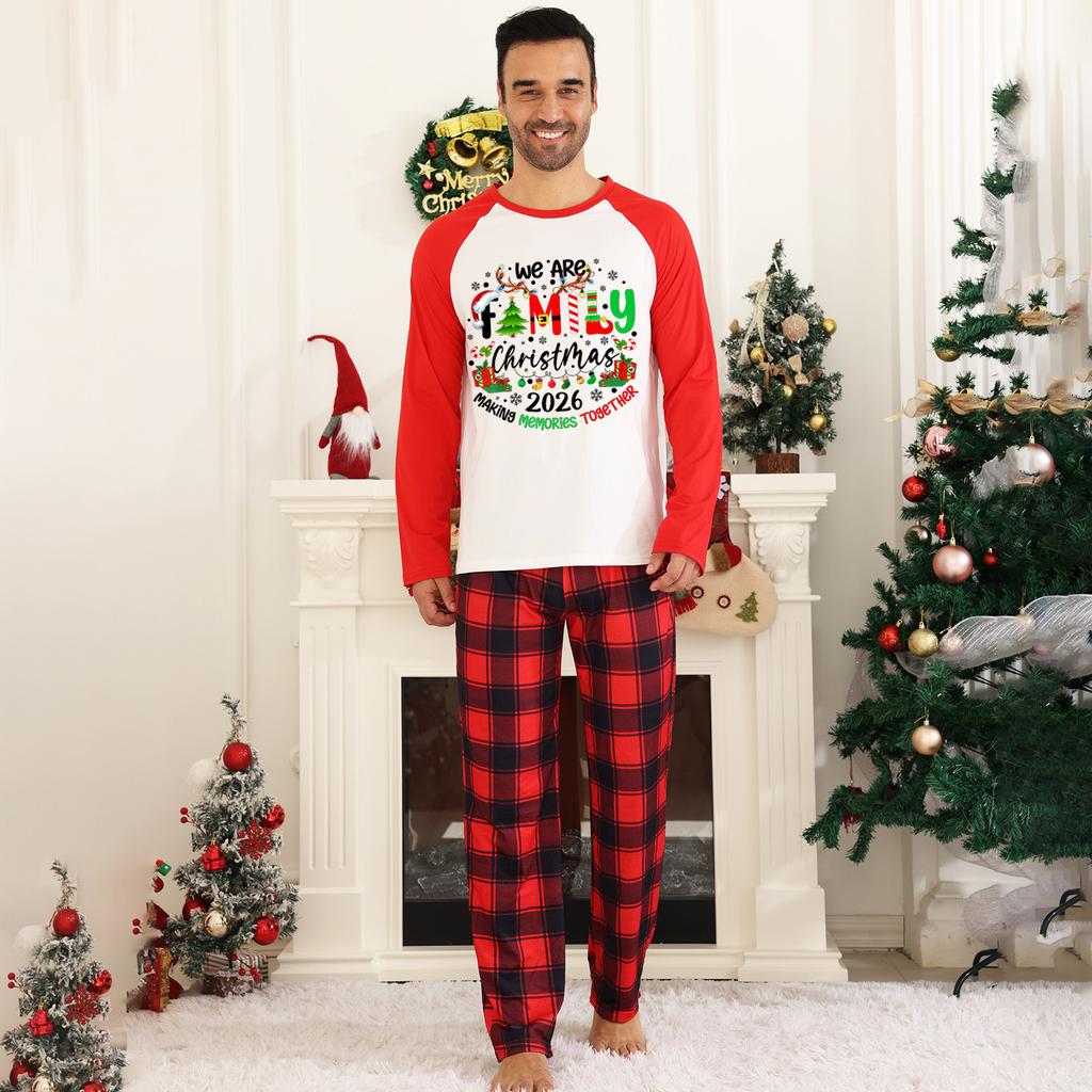 Christmas Print Round Neck Long Sleeve Long Pants Matching Family Pajama Set for Holiday Loungewear