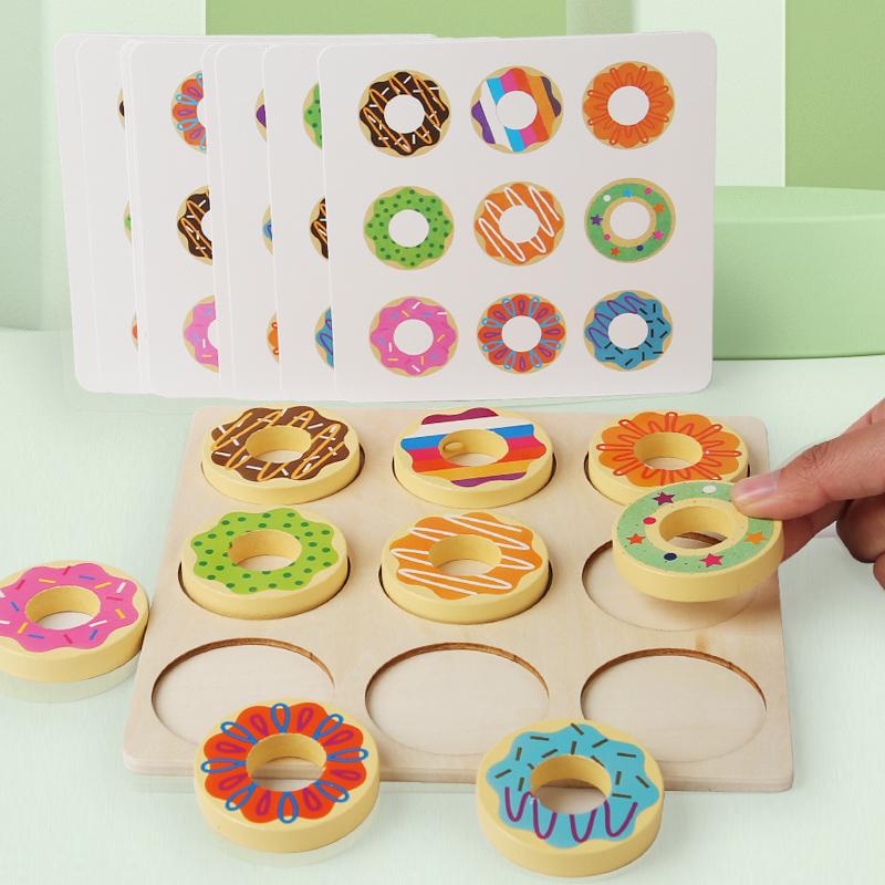 Wooden Doughnut Colors Pairing Toys Montessori Early Education Puzzle Color Matching Game Kindergarten Game Teaching Aids