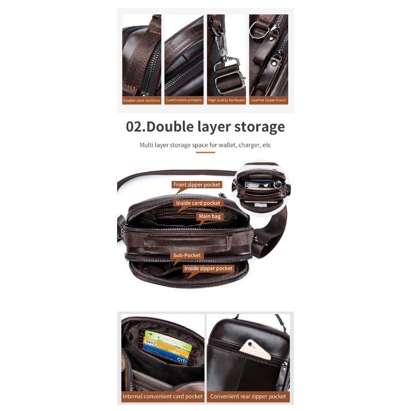 Pánská crossbody taška ze 100% pravé kůže, taška přes jedno rameno, velká kapacita, odolná proti opotřebení