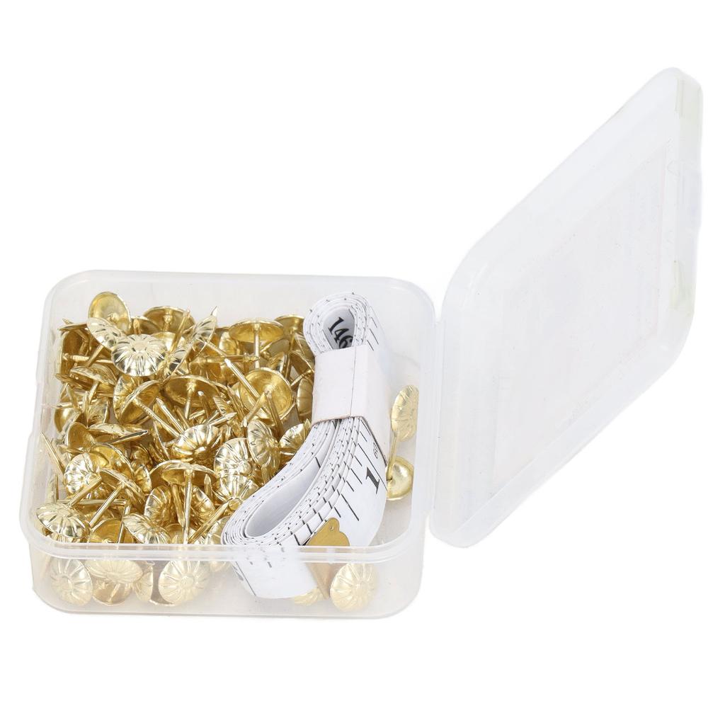 100Pcs Upholstery Tack Decorative Nail Pin Head Carbon Steel Set Kit for Furniture Gold