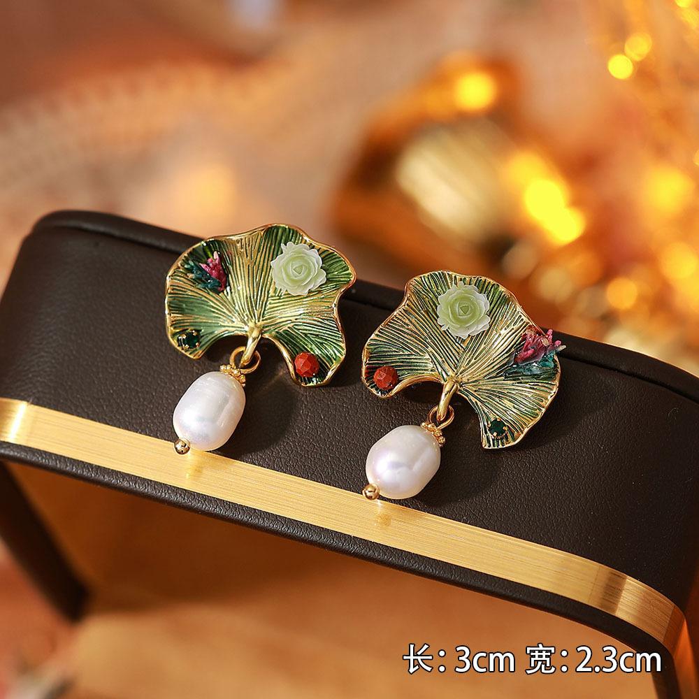 Ainibenni Original Design Enamel Painted Earrings for Women, Monet Garden Oil Painting Style Stud Earrings