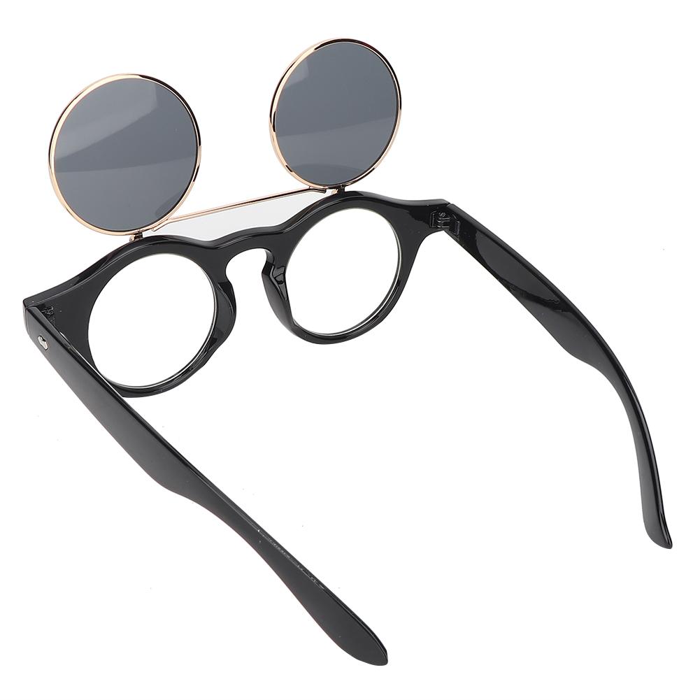Personality Vintage Punk Style Flip Sunglasses Round Frame Flip Eyewear Eye GlassesBlack