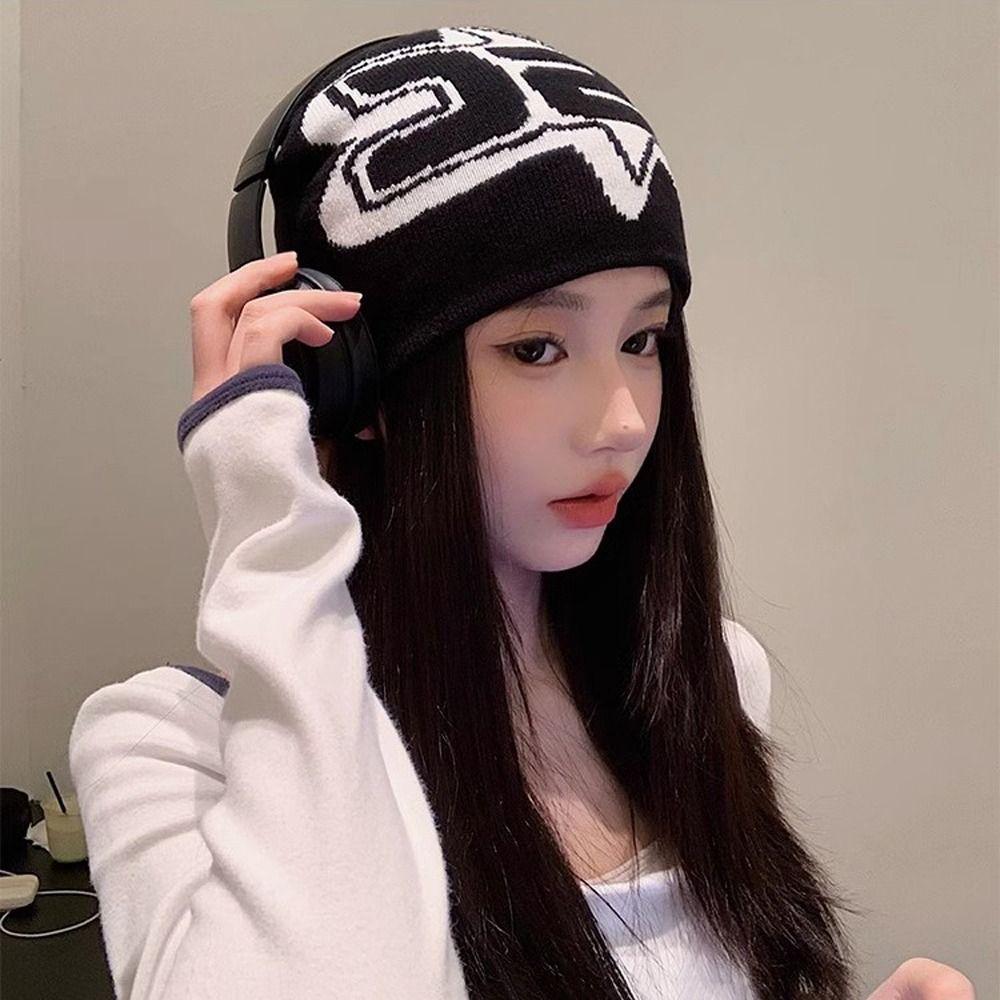 Y2K Knitted Letter Beanies Star Ins Skullies Cool Pullover Hats  Outdoor