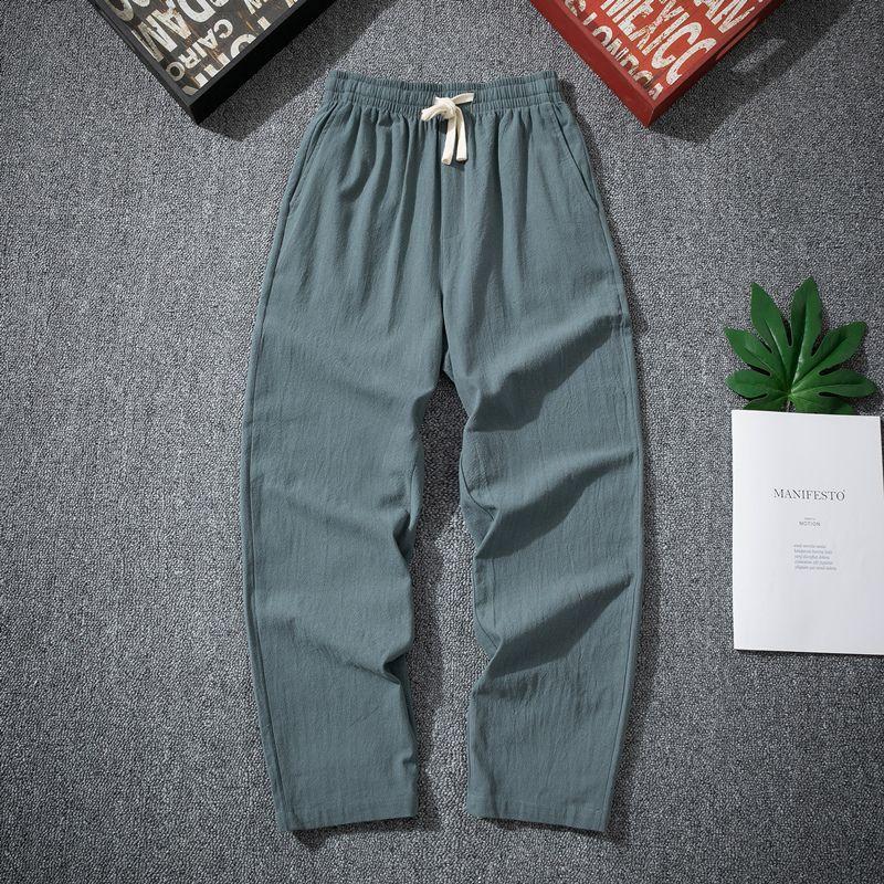 

Укороченные брюки из хлопка и льна для мужчин на лето Тонкий дизайн Мужские брюки из хлопка и льна Свободные и универсальные повседневные брюки на лето 5XL зелёный