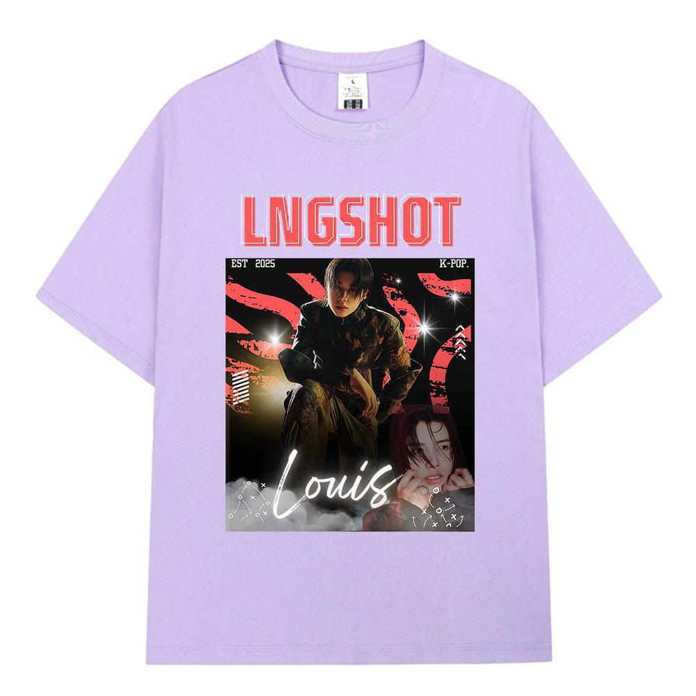 Korean Kpop Hip Hop Group Lngshot LOUIS Graphic T Shirt Unisex Women Clothing Fashion Oversized Short Sleeve Cotton Casual Tshirts