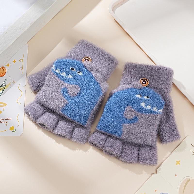 Cartoon Baby Chick Unisex Flip-Top Warm Gloves for Kids - Autumn/Winter