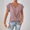 Autumn new products women's lightweight breathable V-neck T-shirt elegant knotted loose short-sleeved top women