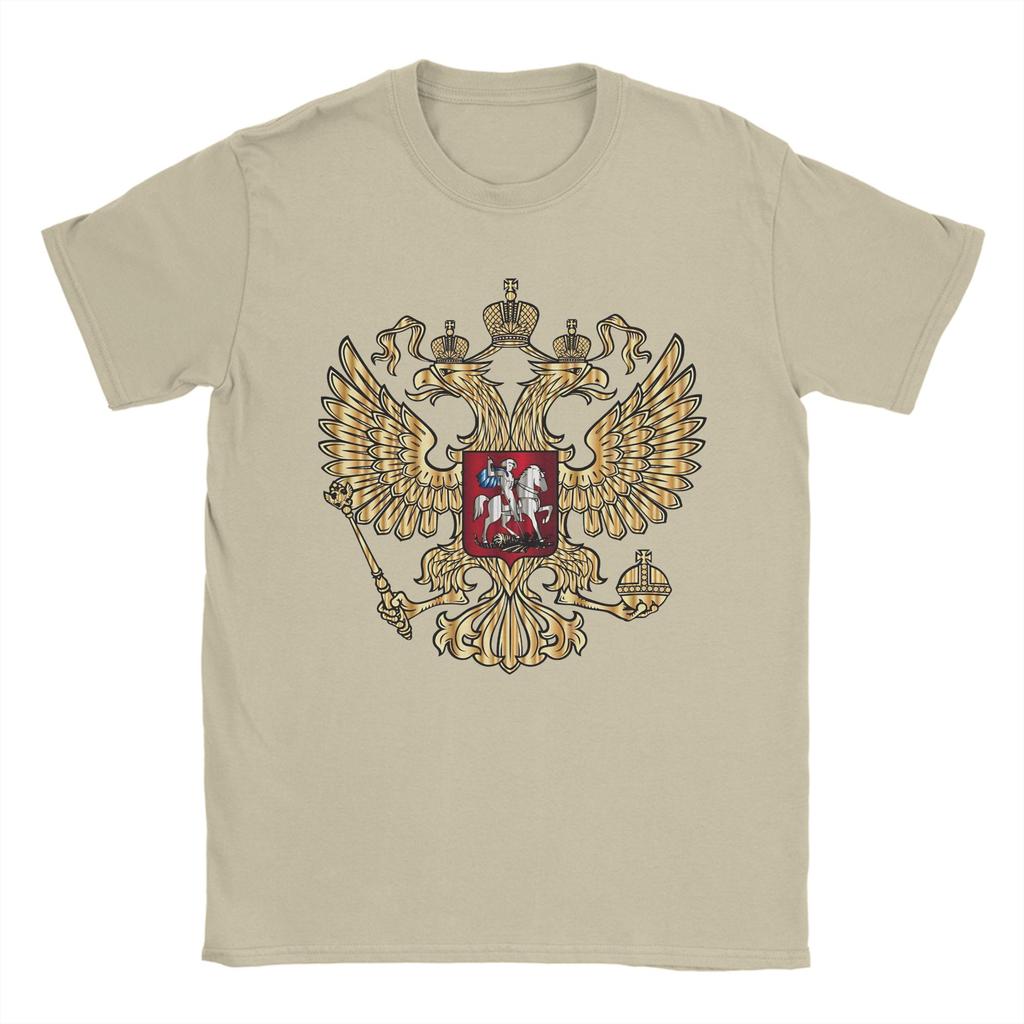 Russian Coat of Arms TShirts Men Russia Emblem Novelty Pure Cotton Tee Shirt Crew Neck Short Sleeve T Shirts Printed Tops