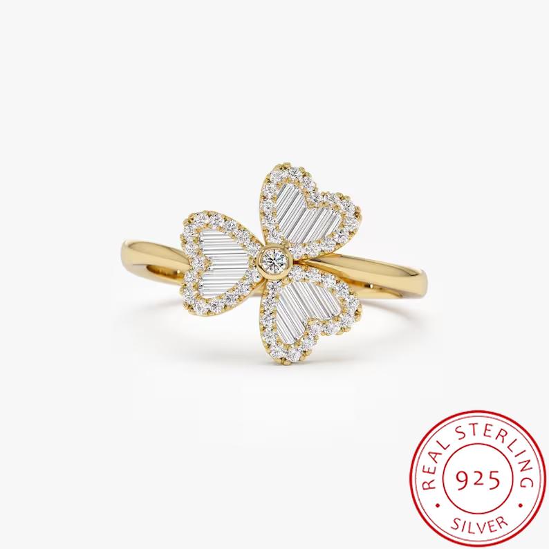 

18K Gold Lucky Clover Ring for Women – Elegant Four-Leaf Charm Stackable Band, Symbol of Fortune 6