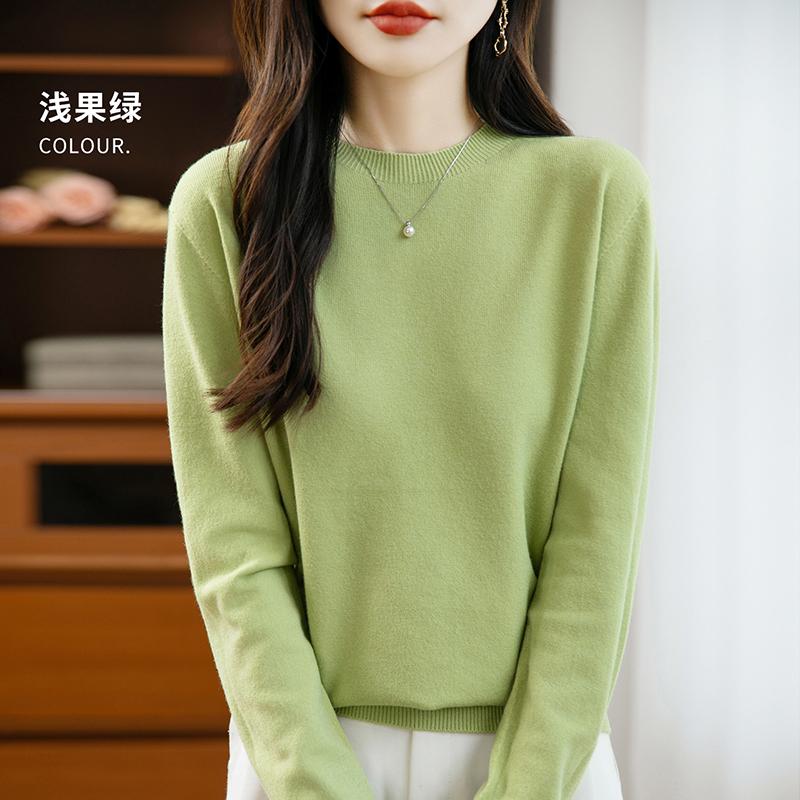 Women's Round Neck Sweater Qinghe Cashmere 30% Cashmere 70% Wool Autumn and Winter Fashion Warm Versatile
