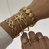 Stainless Steel Metal Starfish Shell Coral Bracelet For Women Gold Color Retro Flower Stripe Texture Cuff Bangle Party Jewelry