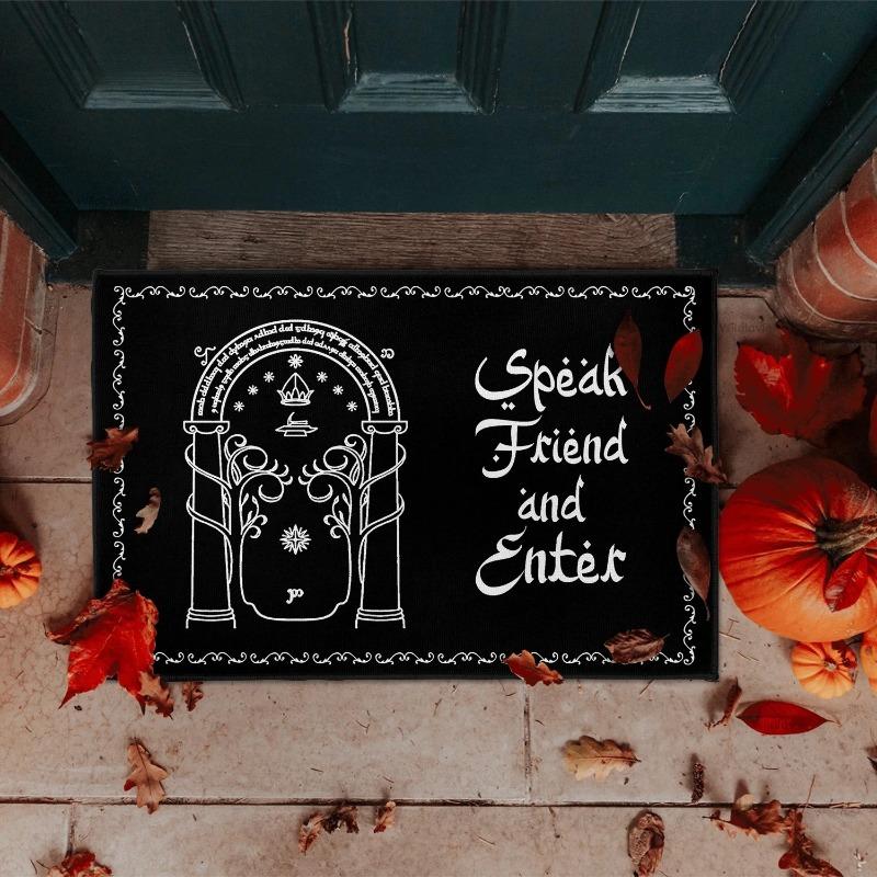 "Halloween Themed Lord of The Rings Doormat with 'Speak Friend and Enter' Quote - Soft Non-Slip Rug for Home & RV Patio Decor"