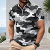 Men Plus Size Short Sleeve Quarter Zip Collared Blue Camouflage Printed Polo Shirt