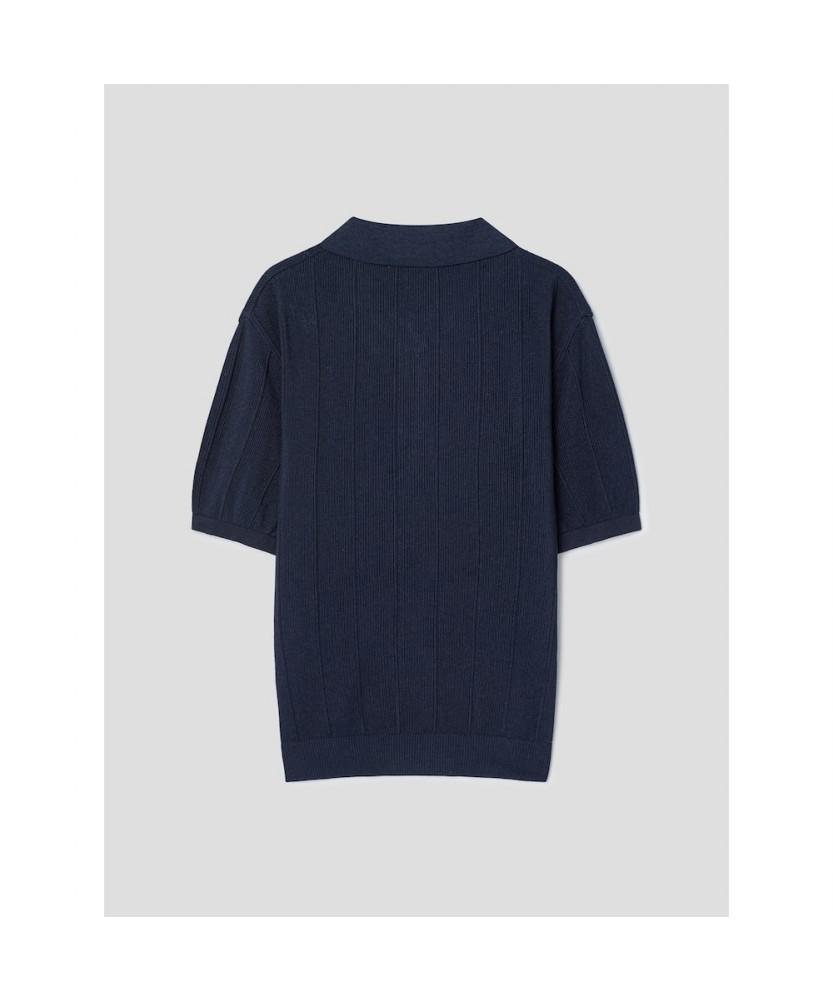 8seconds Cool Touch Textured Collar Short Sleeve Knit Navy