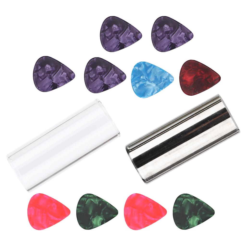 2Pcs Guitar Slide Stainless Steel Glass Tuning Bar with Celluloid Picks Playing Accessories