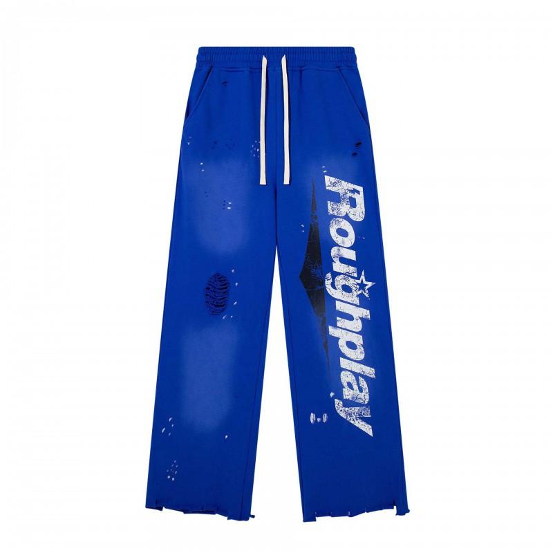 Roughplay Streetwear Pants Mens Loose Fit Distressed Washed Drawstring Trousers