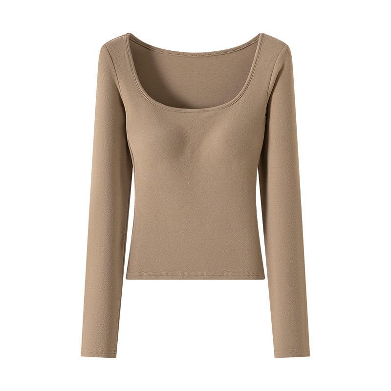 8 large bottomed shirts for women, removable in spring, autumn and winter, with chest pads and slim-fitting thin shirts, long-sleeved tops.