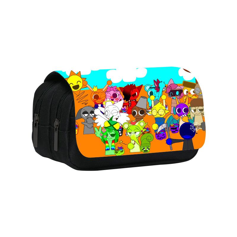 Neues Rhythmusbox-bedrucktes doppellagiges Federmäppchen, Sprunki Musikspiel Schulsachen-Tasche für Grund- und Mittelschüler.