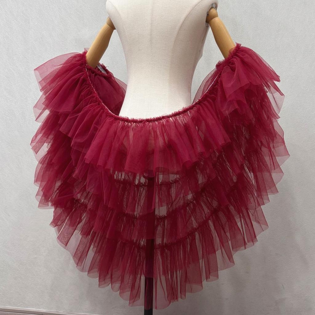 Damen mehrlagiger unregelmäßiger Stufen-Tüll-Shrug mit abnehmbarem Perlenband, Puff-Fellärmel-Umhang, Braut-Hochzeits-Cover-Up für Fotoshooting, Party, Cosplay